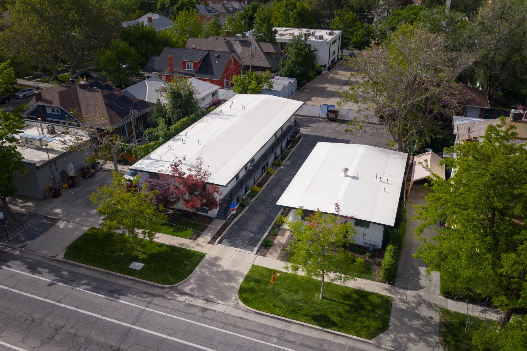 Aerial view of the 2nd Avenue buildings and surrounding block