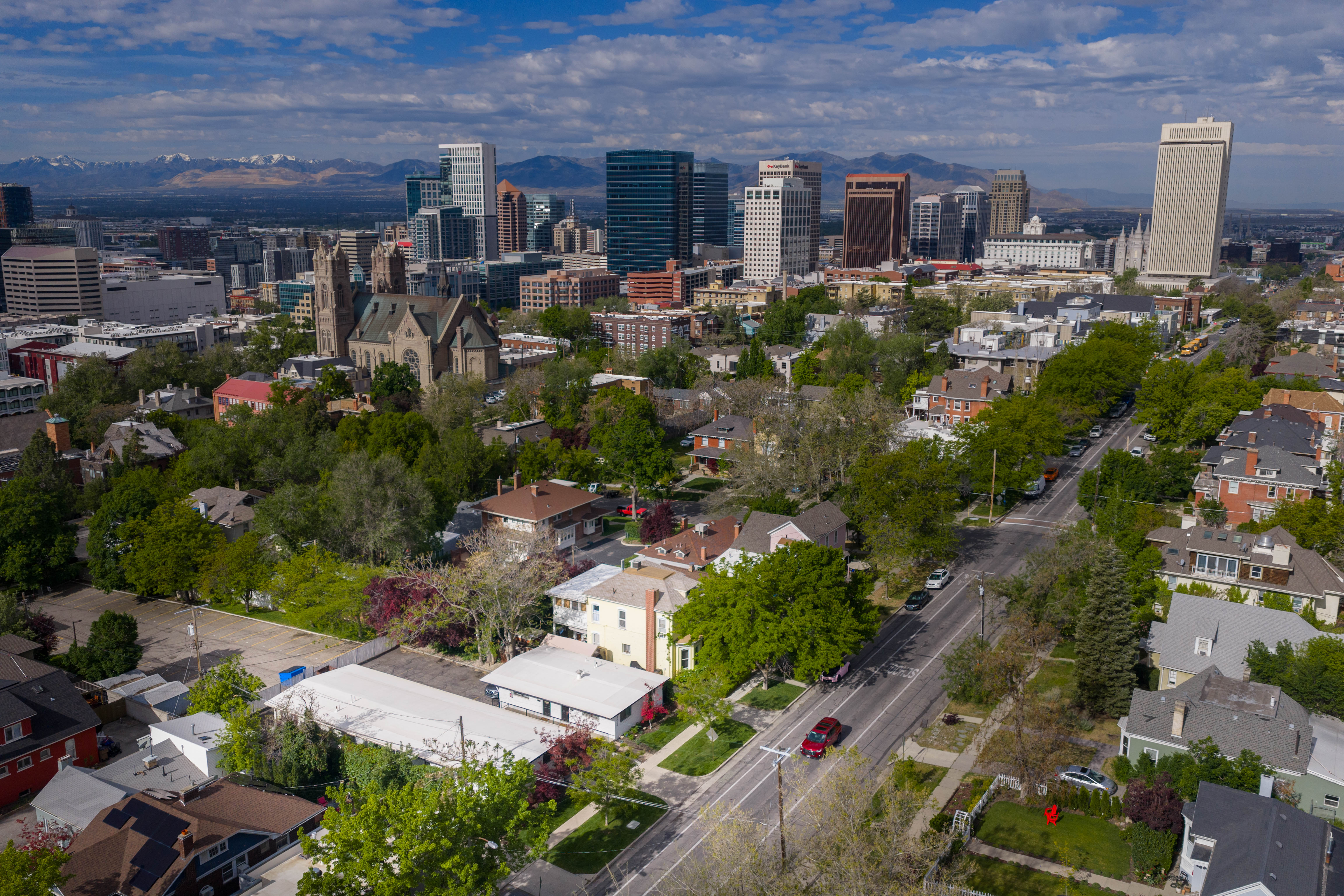 Aerial view toward downtown Salt Lake City